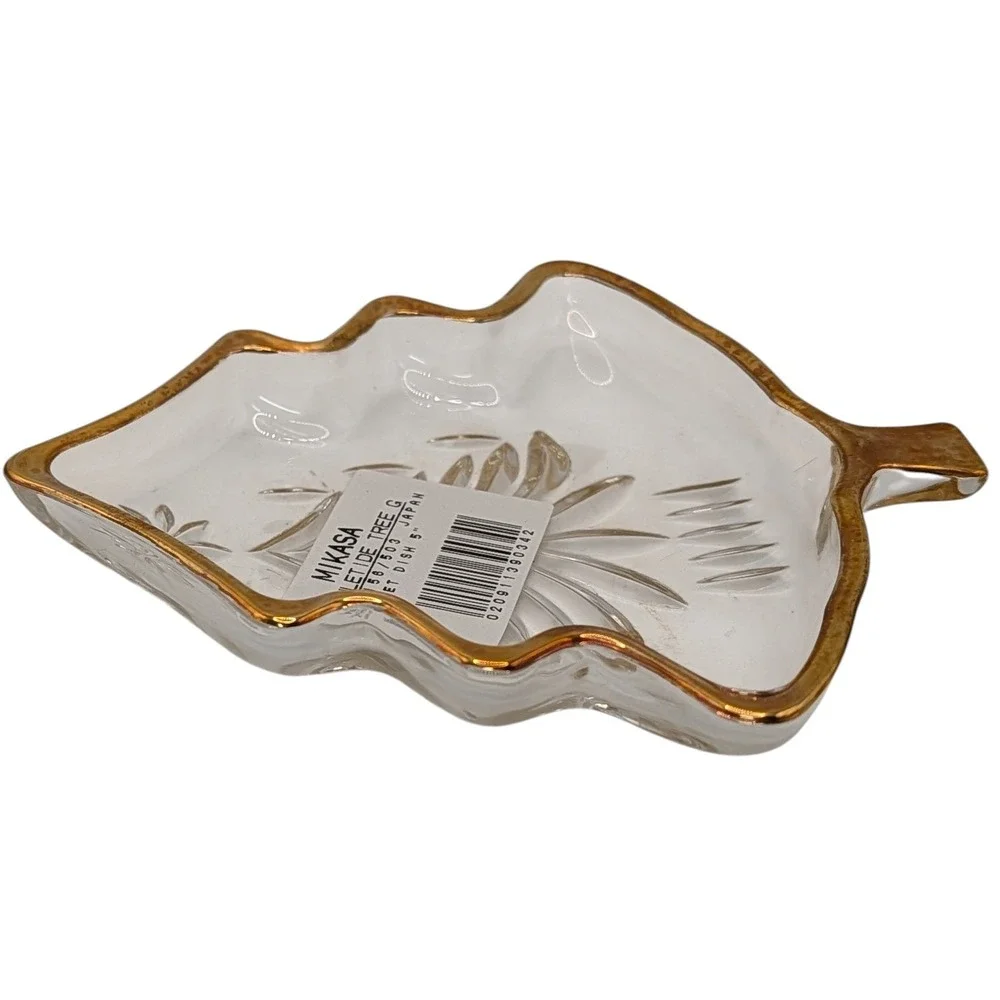 Mikasa‎ Yuletide Christmas Tree Dish Glass Sweet Candy Dish Vintage with Tags